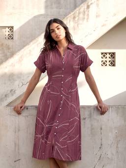 max - Purple Embroidered Half Sleeves Dress