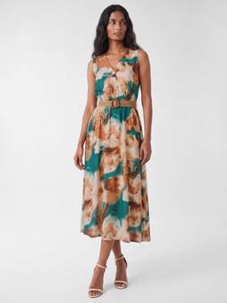max - Multi-Color Printed Sleeveless Dress, Belt