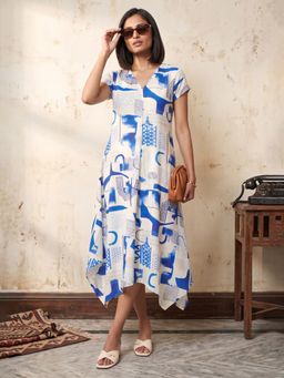max - Off White Printed Half Sleeves Dress