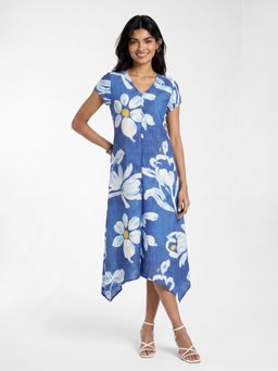 max - Blue Floral Half Sleeves Dress