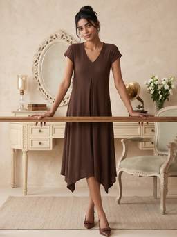 max - Brown Solid/Plain Half Sleeves Dress