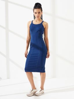 DOLCE CRUDO - Blue Solid/Plain Sleeveless Dress