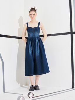 DOLCE CRUDO - Blue Solid/Plain Sleeveless Dress