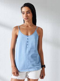 DOLCE CRUDO - Blue Solid/Plain Sleeveless Regular Top