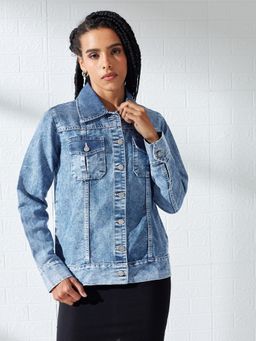 DOLCE CRUDO - Blue Solid/Plain Full Sleeves Regular Jacket