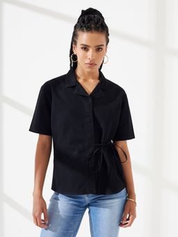 DOLCE CRUDO - Black Solid/Plain Half Sleeves Regular shirt