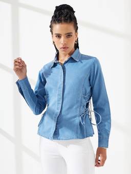 DOLCE CRUDO - Blue Solid/Plain Full Sleeves Regular shirt