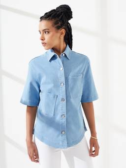 DOLCE CRUDO - Blue Solid/Plain Half Sleeves Regular shirt