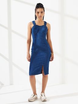 DOLCE CRUDO - Blue Solid/Plain Sleeveless Dress