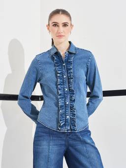 DOLCE CRUDO - Blue Solid/Plain Full Sleeves Regular Shirt