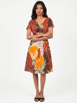 max - Multi-Color Floral Half Sleeves Dress