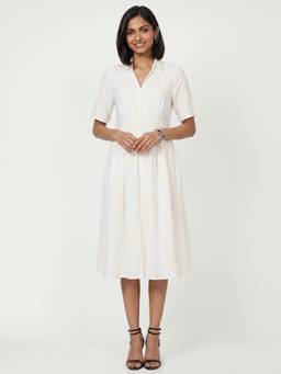 max - Off White Embroidered Half Sleeves Dress