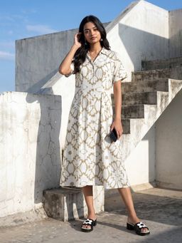 max - Off White Printed Half Sleeves Dress
