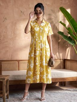 max - Yellow Floral Half Sleeves Dress
