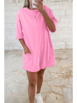 Errabelly - Pink Solid/Plain Half Sleeves Dress