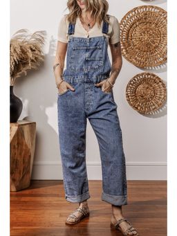 Errabelly - Blue Solid/Plain Sleeveless Dungarees