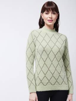 Modeve - Green Textured Full Sleeves Regular Sweater