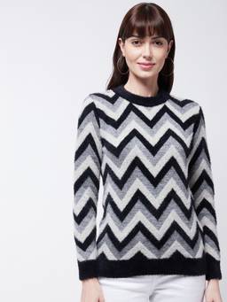 Modeve - Black Textured Full Sleeves Regular Sweater