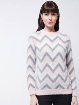 Modeve - Pink Textured Full Sleeves Regular Sweater