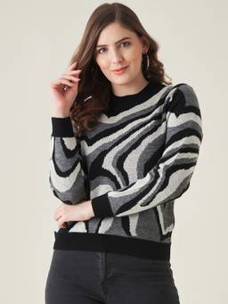 Modeve - Multi-Color Animal Print Full Sleeves Regular Sweater