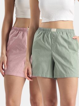 Jockey - RX98 Women Cotton Twill Relaxed Fit Shorts-Lily Pad and Zephyr(Pack of 2)