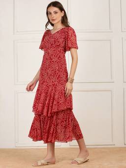 Globus - Maroon Printed Half Sleeves Dress