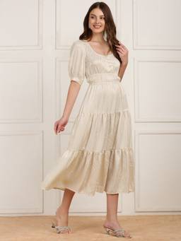Globus - White Self Design Half Sleeves Dress
