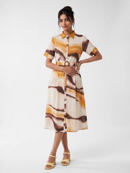 max - Multi-Color Tie & Dye Half Sleeves Dress With Belt