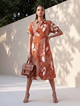 max - Rust Floral Half Sleeves Dress