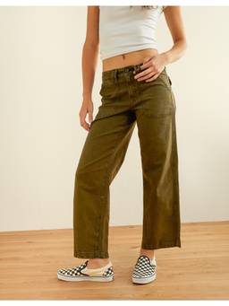 American Eagle - Green Solid/Plain High Waist Jeans