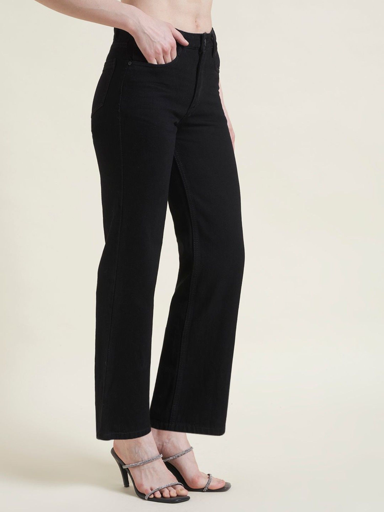 beatnik Black Solid/Plain High Waist Jeans-picture-9