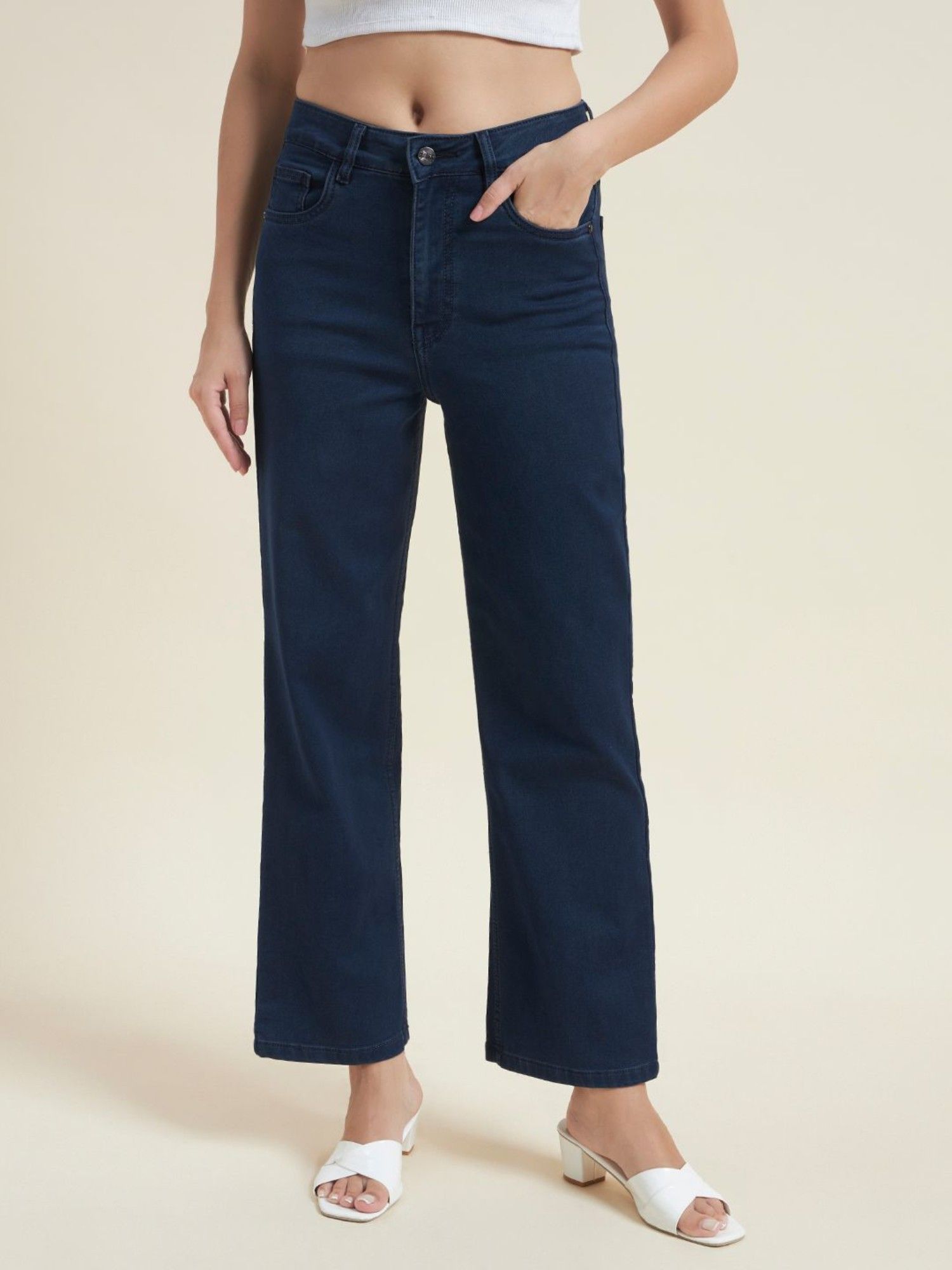 beatnik Blue Solid/Plain High Waist Jeans-picture-8