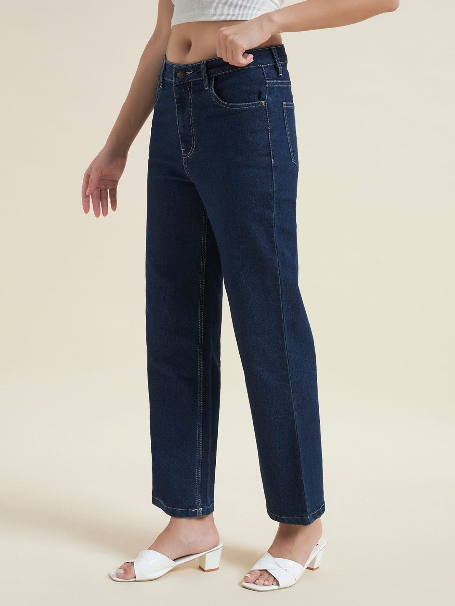 beatnik Blue Solid/Plain High Waist Jeans-picture-7