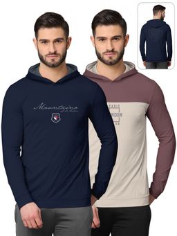 BULLMER - Printed Full Sleeve Hooded Sweatshirts For Men Multi-color (Pack of 2)
