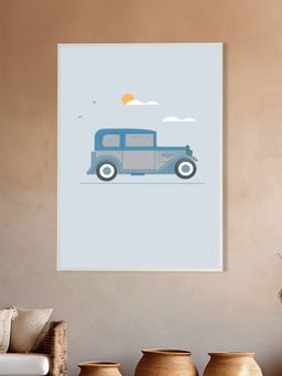 Nestroots - Blue Vintage Car Abstract Canvas Art Printed Wall Painting