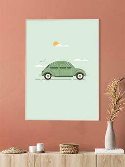 Nestroots - Green Vintage Car Abstract Canvas Art Printed Wall Painting
