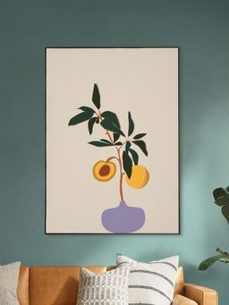 Nestroots - Vibrant Peach And Lush Plant Canvas Wall Painting