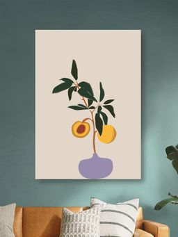 Nestroots - Vibrant Peach And Lush Plant Canvas Wall Painting