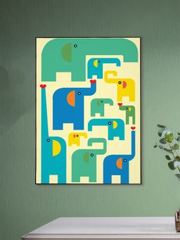 Nestroots - Playful Elephant Herd Print Canvas Wall Painting