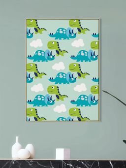 Nestroots - Vibrant Dinosaur Pattern White Background Canvas Wall Painting