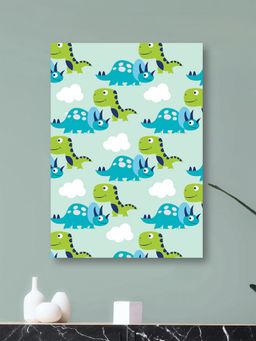 Nestroots - Vibrant Dinosaur Pattern White Background Canvas Wall Painting