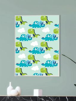 Nestroots - Vibrant Dinosaur Pattern White Background Canvas Wall Painting