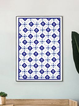 Nestroots - Geometric Blue And White Canvas Wall Painting
