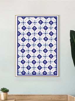 Nestroots - Geometric Blue And White Canvas Wall Painting