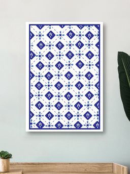 Nestroots - Geometric Blue And White Canvas Wall Painting