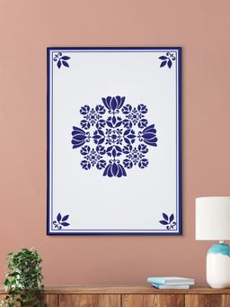 Nestroots - Elegant Blue Floral Tile Canvas Wall Painting Printed
