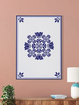 Nestroots - Elegant Blue Floral Tile Canvas Wall Painting Printed