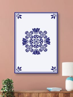 Nestroots - Elegant Blue Floral Tile Canvas Wall Painting Printed
