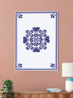 Nestroots - Elegant Blue Floral Tile Canvas Wall Painting Printed