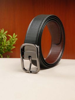 Teakwood - Men Texture Black & Brown Leather Reversible Belt